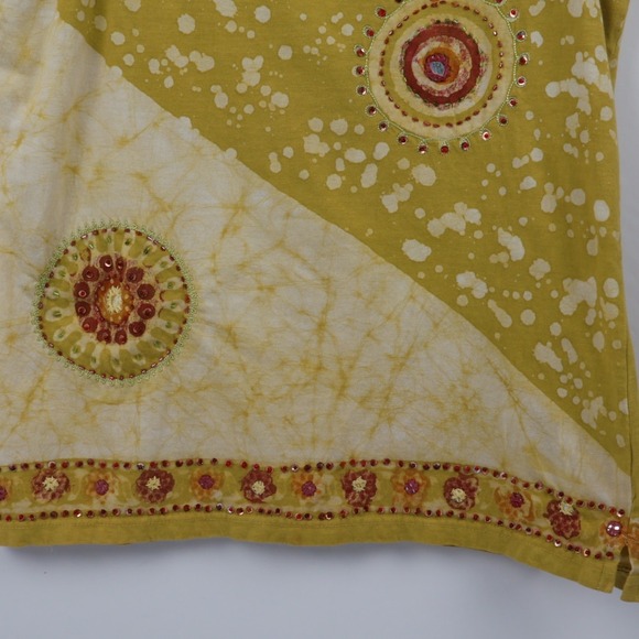 Funky People Yellow Batik Boho Beaded Sequin Camisole Tank Top Cotton Sz Large - Picture 3 of 10